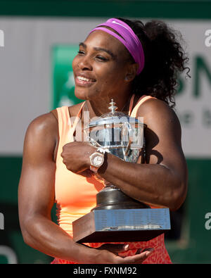 Serena Williams, USA, French Open, 2015, Grand Slam Tennis Turnier, Roland Garros, Paris, Frankreich Stockfoto