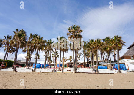 Nikki Beach Club, vorbereitet für die neue Saison, Marbella, Andalusien, Spanien. Stockfoto