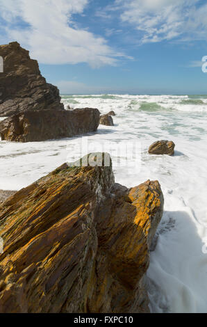 Wellen an Dollar-Bucht in der Nähe von Gunwalloe Cornwall Stockfoto