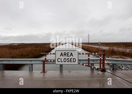 Bereich geschlossen Schild auf Brücke Stockfoto