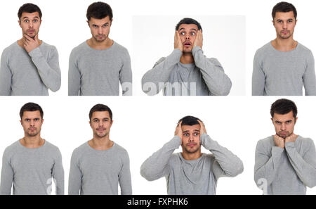 Portraits mit verschiedenen Emotionen eines jungen Mannes. Stockfoto