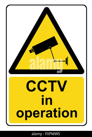 CCTV in Betrieb gelbes Warnschild Stockfoto