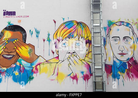 Obama-Merkel-Putin, Graffiti, Berlin, Deutschland Stockfoto