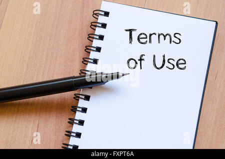Bedingungen der Nutzung Textkonzept schreiben auf notebook Stockfoto