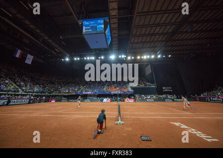 Arena Loire, TrŽlazŽ, Frankreich, 16. April 2016, Halbfinale FedCup, Frankreich-Niederlande, insgesamt Vieuw Foto: Henk Koster/Tennisimages/Alamy Live News Stockfoto