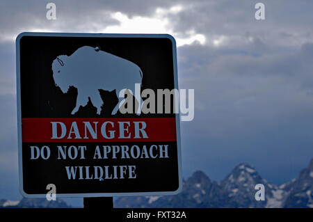 Zeichen, Gefahr nähern Sie Wildtiere, Grand-Teton-Nationalpark, Wyoming, USA Stockfoto