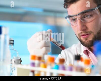 Arzt Untersuchung medizinische Proben im Labor Stockfoto