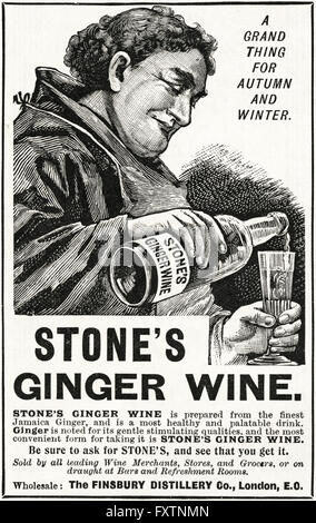 Original alte Oldtimer Magazin Anzeige aus der späten viktorianischen Ära datiert 1900. Werbung Werbung Steinwurf Ginger Wine Stockfoto