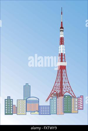 Die Vektor-Illustration Infografik Elemente Tokyo Tower Stock Vektor