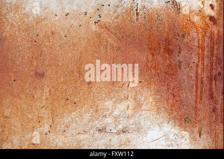 Rostiges Metall Oberfläche abstrakt, alte braune Blech mit Ameisen darauf Textur, flach überholt Wand Hintergrund horizontal. Stockfoto