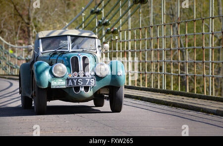 Der 8. Flying Scotsman Rallye der Union Kettenbrücke, Horncliffe, Northumberland der schottischen Grenze überqueren. Stockfoto