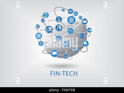 FIN-Tech (Finanztechnologie) Vektor Infografik und Hintergrund Stock Vektor