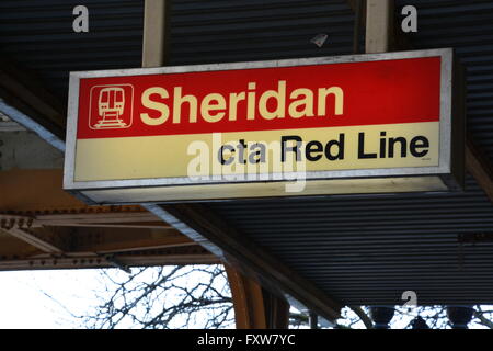 Melden Sie sich in den 1920er Jahren CTA Sheridan Station auf der Chicago 'L' oder Schleife Red Line u-Bahn im Stadtteil Wissenswertes. Stockfoto