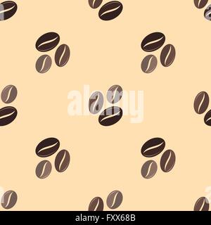 Vektor-bunte flache Bauweise, dass verschiedene Kaffee Bohnen Deco Musterdesign Beige Hintergrund braun Stock Vektor