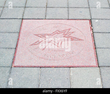 Kanadischen Walk of Fame, Bürgersteig Sterne in Form einer stilisierten Ahornblatt Errungenschaften der Blue Rodeo anerkennen Stockfoto