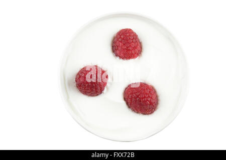 Schüssel mit griechischem Joghurt mit Himbeeren Stockfoto