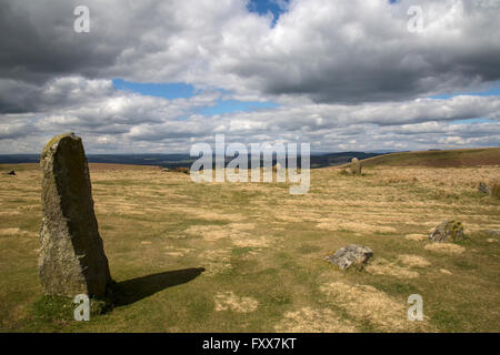 Mitchells Fold, Bronzezeit Steinkreis in Shropshire, England. Auch bekannt als Medgel Falte oder Madges gebunden. Stockfoto