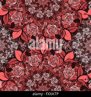 Nahtlose Muster mit Rosen in Kreisen, niedlichen roten Blumen Stock Vektor