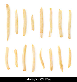 Reihe von einzelnen Pommes frites isoliert Stockfoto
