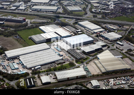 Luftaufnahme von Europort Industrial Estate in Normanton, J31 M62, West Yorkshire, Großbritannien Stockfoto