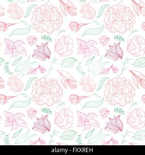 Sommer nahtlose Textur mit Maroon, Rose und Pink doodle Blumen Stock Vektor