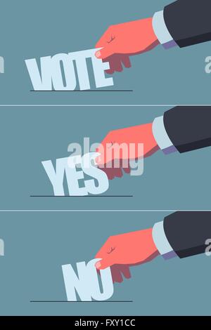 Konzept-Illustrationen Stimmen gesetzt. Männliche Hand setzen stilisierte Stimmzettel in die Wahlurne. Vintage-Stil Illustration. Datei mit Ebenen Stock Vektor
