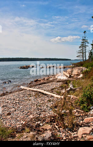 Bundesstaat Maine, Schoodic Peninsula, Acadia National Park, eine felsige Küste an der Küste von Schleifstein Hals, Frenchman Bay Stockfoto