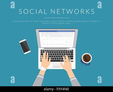 Weibliche Hände Typisierung Text auf der Laptoptastatur Stock Vektor