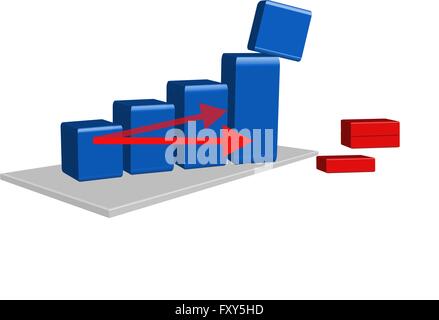 3D Grafik zeigt das Risiko der Insolvenz. Auf der letzten steht Quader einen Würfel am Rande. Stock Vektor