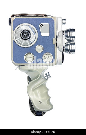 Vintage Filmkamera mit Griff isoliert auf weiss Stockfoto