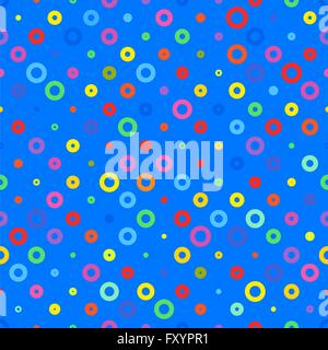 blauem Hintergrundstoff mit farbigen Kreise nahtlose Muster. Vektor-illustration Stock Vektor