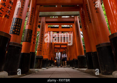 Touristen gehen unter Torii, Fushimi Inari-Taisha, Fushimi-Ku, Kyoto, Japan. Stockfoto