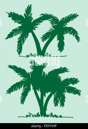 Satz von Palm Tree tropischen Palmen, schwarze Silhouetten Hintergrund Stock Vektor
