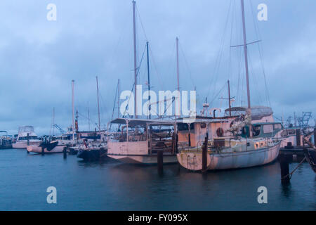 Kommerzielle Krabbenkutter im Hafen bei Sonnenaufgang. Stockfoto