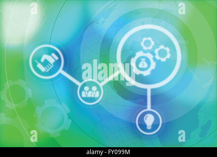 Anschauliches Bild der Business Mechanik, Politik und Wirtschaft zusammenführen Stockfoto