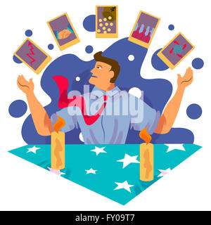 Erfolgreicher Geschäftsmann jonglieren Karten von Business-Networking, Wachstums-Chart und globales Geschäft Stockfoto