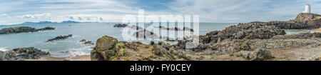 Panorama - Endstation Meer von Llanddwyn Island Stockfoto