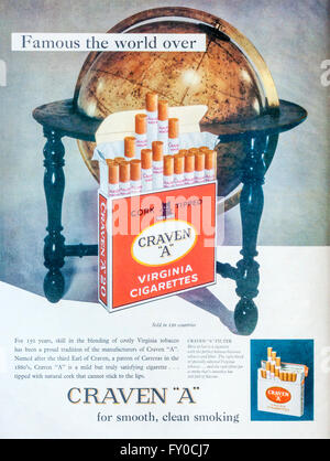 1960er Jahre Magazin Werbung Werbung Craven 'A' Virginia-Zigaretten. Stockfoto