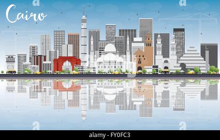 Cairo Skyline mit grauen Gebäuden, blauer Himmel und Reflexionen. Vektor-Illustration. Geschäftsreisen und Tourismus-Konzept Stock Vektor