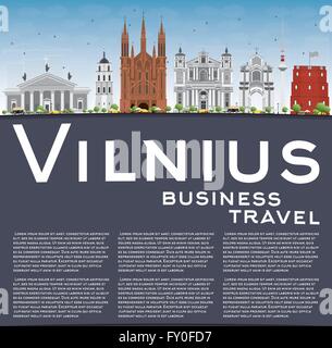 Skyline von Vilnius mit grauen Wahrzeichen, blauer Himmel und Textfreiraum. Vektor-Illustration. Geschäftsreisen und Tourismus-Konzept Stock Vektor