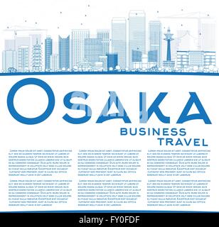 Umriss Osaka Skyline mit blauen Gebäuden und Textfreiraum. Vektor-Illustration. Wirtschaft und Tourismus-Konzept Stock Vektor