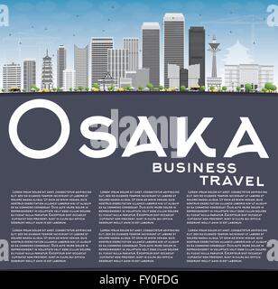 Osaka Skyline mit grauen Gebäuden, blauer Himmel und Textfreiraum. Vektor-Illustration. Wirtschaft und Tourismus-Konzept Stock Vektor