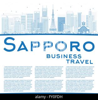 Umriss Sapporo mit blauen Gebäuden und textfreiraum Skyline. Vektor-Illustration. Wirtschaft und Tourismus-Konzept Stock Vektor