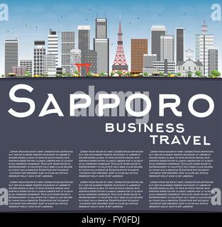 Sapporo Skyline mit grauen Gebäuden, blauer Himmel und Textfreiraum. Vektor-Illustration. Wirtschaft und Tourismus-Konzept Stock Vektor