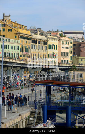 Panoramablick auf Sopraelevata Straße und Altstadt, Genua, Ligurien, Italien Stockfoto