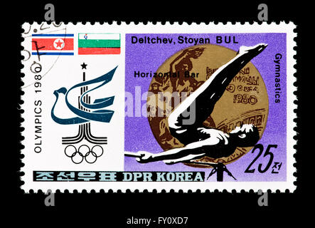 Briefmarke aus Nordkorea Darstellung Stoyan Deitchev, bulgarische horizontale Leiste Goldmedaillengewinner von 1980 die Olympischen Sommerspiele. Stockfoto