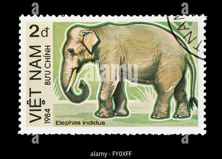 Briefmarke aus Vietnam, die Darstellung eines indischen Elefanten (Elephas Maximus Indicus) Stockfoto