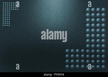 Muster von gebürstetem Metall Hintergrund. Gedämpftes Licht ist in der oberen mittleren Teil des Hintergrunds. Stockfoto