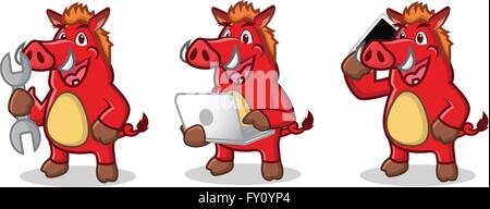 Rot Wildschwein mit laptop Stock Vektor