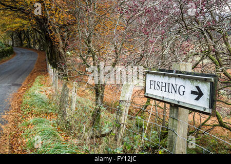 Angeln Zeichen im Whinlatter Forest, Seenplatte, Cumbria UK Stockfoto